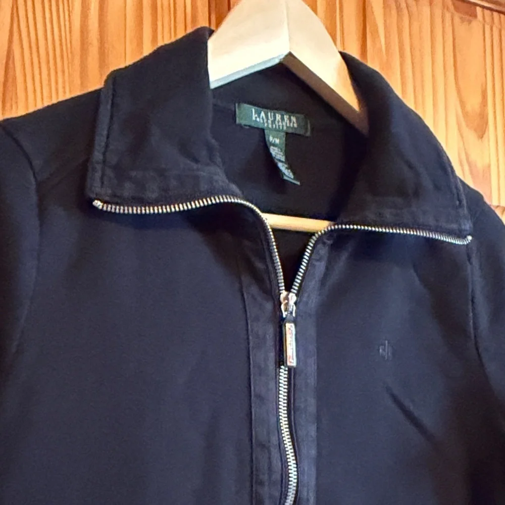 Lauren Ralph Lauren women's black cotton full-zip collared jacket with pockets